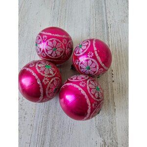 Antique Italy mini pink red ball ornament glitter‎ Xmas tree set flower